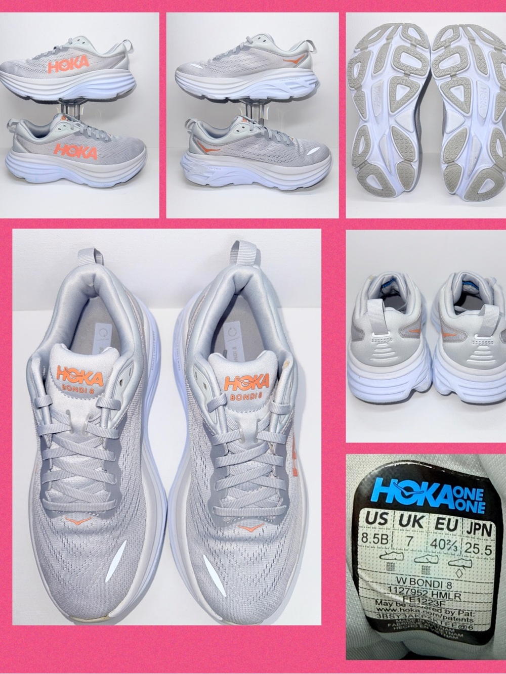 HOKA BONDI 8 Running Shoes - Light Gray with Orange Accent